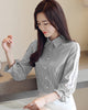 2022 Autumn New Striped shirt Patchwork Women blouse shirt Flare sleeve Bow tie Casual Hollow out lace Tops