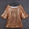 New Women shirt Fashion Sequin Embroidered Tops Half-sleeved Loose Casual Ladies blouse Plus Size clothing S-5XL