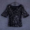 New Women shirt Fashion Sequin Embroidered Tops Half-sleeved Loose Casual Ladies blouse Plus Size clothing S-5XL