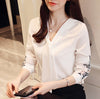 New embroidered shirts Bow tie Bodysuit Women long sleeve Chiffon blouse blusas mujer de Moda Office lady Tops