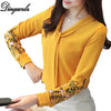 New embroidered shirts Bow tie Bodysuit Women long sleeve Chiffon blouse blusas mujer de Moda Office lady Tops