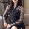 New fashion Women clothing Bow tie long sleeved Chiffon blouse shirt Casual Female Tops Sexy Two set Chiffon Tops