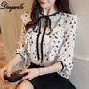 blusa feminina long sleeved Casual shirt New Women shirt Ruffles Chiffon Tops Bow tie Office lady blouse