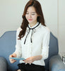 Autumn New Women White Office lady blouse Bow tie lotus leaf Collar Chiffon shirt Long sleeved Chiffon Tops