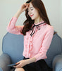 Autumn New Women White Office lady blouse Bow tie lotus leaf Collar Chiffon shirt Long sleeved Chiffon Tops