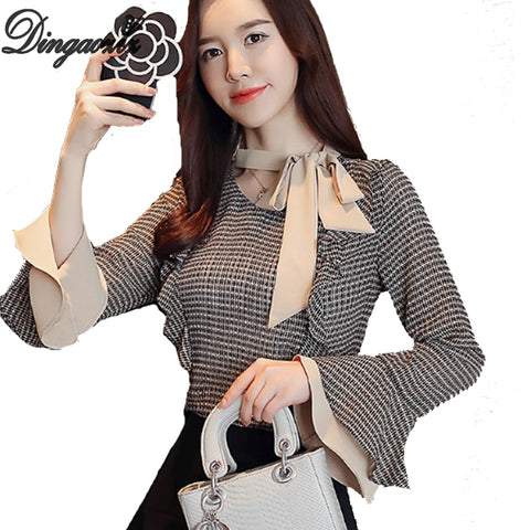 Fashion Women Chiffon blouse Autumn Flare sleeve Office lady Tops Plus size Shirt blusas mujer de moda 2022