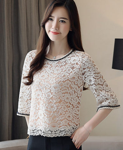 Women clothing Autumn blusas mujer de moda 2022 Fashion Lace blouse shirt Casual Patchwork Hollow out Crochet Tops