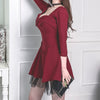 Dinner Cloth Autumn Winter 2022 Red V-Neck Occasion Dress 3/4 Sleeve High Waisted A-line Mesh Patchwork Club Dresses