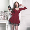 Dinner Cloth Autumn Winter 2022 Red V-Neck Occasion Dress 3/4 Sleeve High Waisted A-line Mesh Patchwork Club Dresses