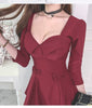 Dinner Cloth Autumn Winter 2022 Red V-Neck Occasion Dress 3/4 Sleeve High Waisted A-line Mesh Patchwork Club Dresses