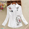 2022 Autumn Women Tops Casual White Blouse Flower Embroidery Female Turn Down Collar Long Sleeve Fashion Shirt Women