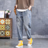 Disney 2022 Spring Cartoon Mickey Embroidered Ripped Jeans Women's Loose Large Size Elastic Waist Harem Pants Nine Points