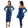 Disney Dress for Women Cartoon Mickey Mouse Embroidery Long Sleeve One-Word Neck Sexy Flare Sleeve Imitation Denim Dress