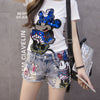 Disney Mickey Mouse diamond beaded sequined jeans shorts  summer women pants  embroidery cartoon ripped pants 2022