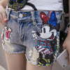 Disney Mickey Mouse diamond beaded sequined jeans shorts  summer women pants  embroidery cartoon ripped pants 2022
