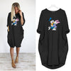 Disney  Midi Dresses Women Loose Dress Cartoon Print Donald Duck Daisy Autumn Harajuku Pocket Vintage Casual Robe Femme
