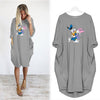 Disney  Midi Dresses Women Loose Dress Cartoon Print Donald Duck Daisy Autumn Harajuku Pocket Vintage Casual Robe Femme