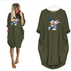 Disney  Midi Dresses Women Loose Dress Cartoon Print Donald Duck Daisy Autumn Harajuku Pocket Vintage Casual Robe Femme