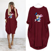 Disney  Midi Dresses Women Loose Dress Cartoon Print Donald Duck Daisy Autumn Harajuku Pocket Vintage Casual Robe Femme