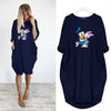Disney  Midi Dresses Women Loose Dress Cartoon Print Donald Duck Daisy Autumn Harajuku Pocket Vintage Casual Robe Femme