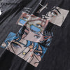 Distressed Oversize grunge T Shirt Streetwear Japanese Anime Eyes Print Retro Tshirt 2023 Hip Hop Casual Cotton Loose T-Shirt