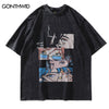 Distressed Oversize grunge T Shirt Streetwear Japanese Anime Eyes Print Retro Tshirt 2023 Hip Hop Casual Cotton Loose T-Shirt