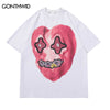 Distressed T-Shirt Streetwear Hip Hop Funny Heart Ghost Print Punk Rock Gothic Tee Shirts 2023 Men Harajuku Cotton Loose Tshirt