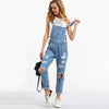 Cutout Ripped Denim Plain Dungarees Female Blue Sleeveless Cute Bottom Autumn Strap Pocket Jumpsuits