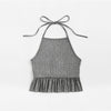 Frill Hem Glitter Halter Top 2022 Peplum Backless Ruffle Hem Ladies Top Summer New Fashion Plain Crop Vest