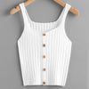 Ladies Button Up Rib Knit Plain Top 2022 New Arrival Scoop Neck Vacation Vest Women Autumn Skinny Casual Camisole