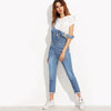 Ripped Overall Jeans With Pocket 2022 Cute Women Blue Bottom Autumn Pocket Button Sleeveless Jumpsuits