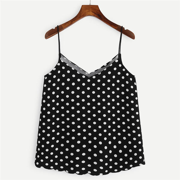 V Neck Polka Dot Cami Top 2022 New Fashion Summer Black And White Casual Women Clothing V Neck Stretchy Camisole