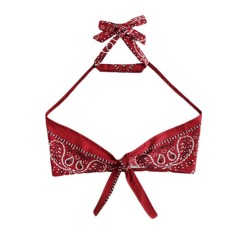 Vintage Print Crop Halter Top Summer Beach Wear Sleeveless Short Top 2022 Women Backless Burgundy Casual Vest