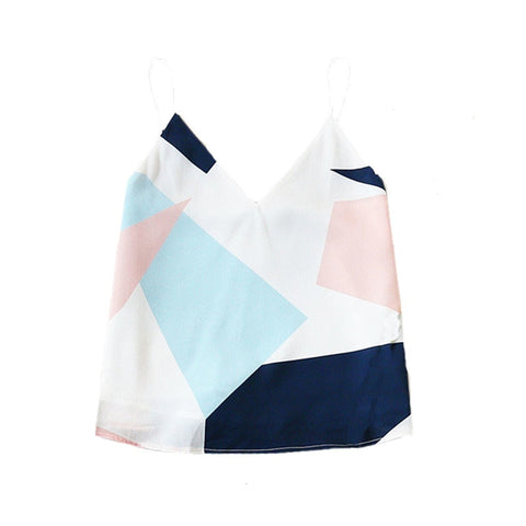 Womans Mixed Print Cami Tops 2022 Summer Spaghetti Strap V Neck Camisole Colorblock With Lining Casual Vests