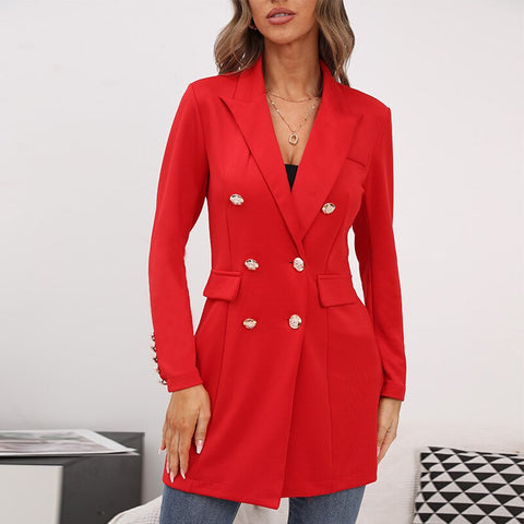 Double Breasted Blazer Mid Length Long Sleeve Blazer 2023 Slim Blazer Skinny Blazer Mini Dress Office LadY Elegant Coat