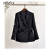 Double Breasted Buttons Blazer with Belt 2022 Autumn Winter Fashion 100% acetate Long Sleeve Women Blazers And Jackets