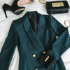Double Breasted Deep V-neck Long Sleeve Slim Long Blazer Autumn Trench Coat Office Lady Blazer Work Dress