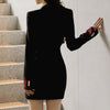 Double Breasted Deep V-neck Long Sleeve Slim Long Blazer Autumn Trench Coat Office Lady Blazer Work Dress