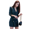 Double Breasted Deep V-neck Long Sleeve Slim Long Blazer Autumn Trench Coat Office Lady Blazer Work Dress