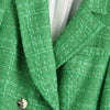 Double-Breasted Fitted Blazers Women's Green Plaid Tweed Notched Female Casual Long sleeve pockets Short Coats Mujer