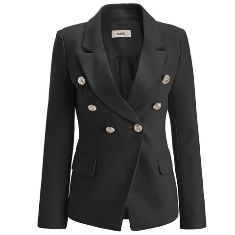 Double Breasted Lion Button  Blazers 2022 Autumn and Winter Thick Suit Jackets for Women Slim Office Lady Suit Coats M17120707