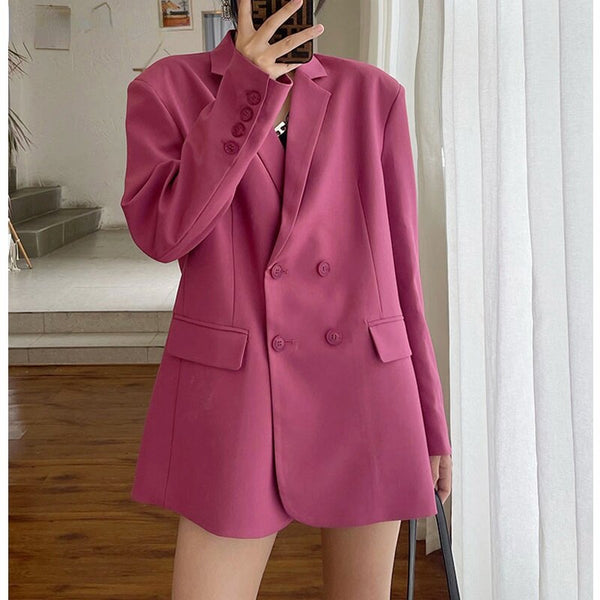 Double Breasted Oversized Women Jacket Blazer 2023 Full Sleeve Ladies Outwear Tops Stylish Female Suit Coat