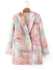 Double Breasted Printed Women Blazers Autumn Winter Long-Sleeved Pocket Office Lady Elegant Outwear Coats Tops