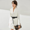 Double Breasted White Blazer Women Spring Long Sleeve Coat Ladies JK Skirt Black Mini Pleated Skirts Shawl Collar Casual Suit za