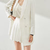 Double Breasted White Blazer Women Spring Long Sleeve Coat Ladies JK Skirt Black Mini Pleated Skirts Shawl Collar Casual Suit za