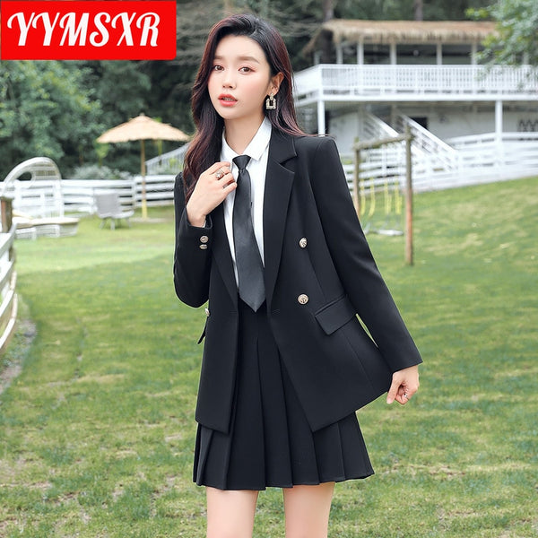 Double-breasted Suit Skirt Two-piece Female Autumn High-end Sense of Suit Temperament Loose School Uniform Female