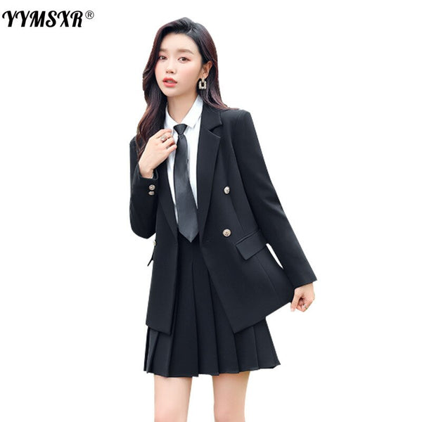 Double-breasted Suit Skirt Two-piece Female Autumn High-end Sense of Suit Temperament Loose School Uniform Female