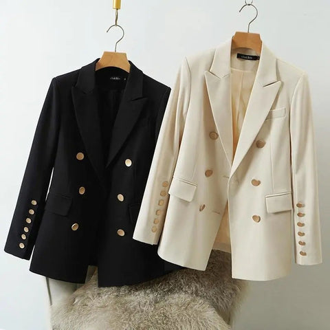 Double-breasted Women's Blazer Streetwear 2023 Spring autumn Slim Long-sleeved Lady Suit Outwear Black Casual Female Blazer Coat