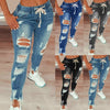 Drawstring Denim Jeans For Women Ripped Hole Stretch Jean Ladies  Full Length Pencil Pants 2022