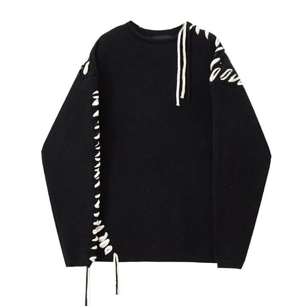 Drawstring Harajuku Loose Unisex Sweaters Autumn Winter Retro Gothic Pullover Men Y2K Street Leisure Trend Joker Couple Sweater